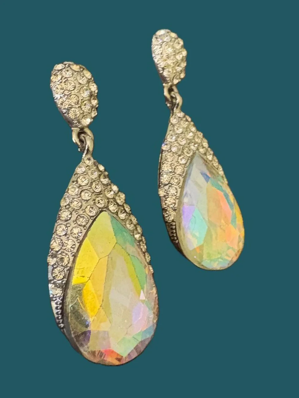 Iridescent Sundrop Rhinestone Earrings EUC
